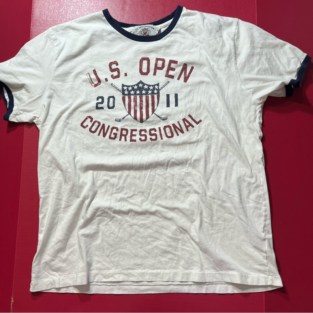 US Open 2011 Ringer T-Shirt M White Cotton Congressional Country Club U.S Tee